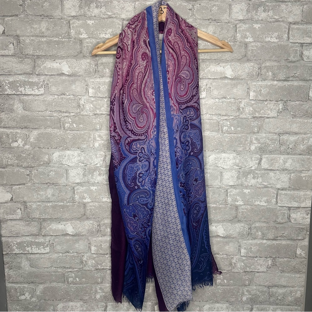 NWT Echo Design Custom Purple and Blue Paisley Scarf  38” x 73”